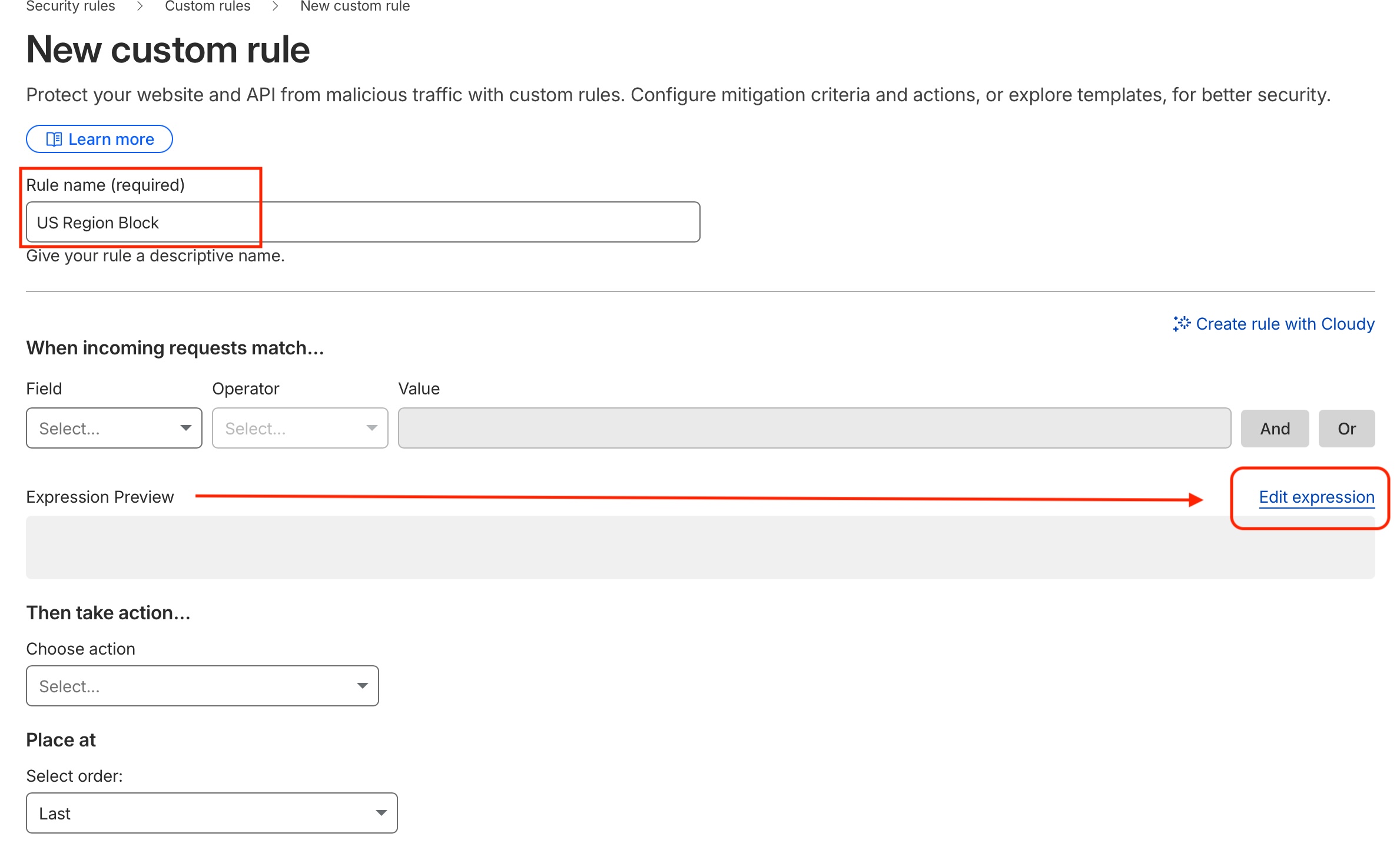 CloudFlare Edit Expression URL